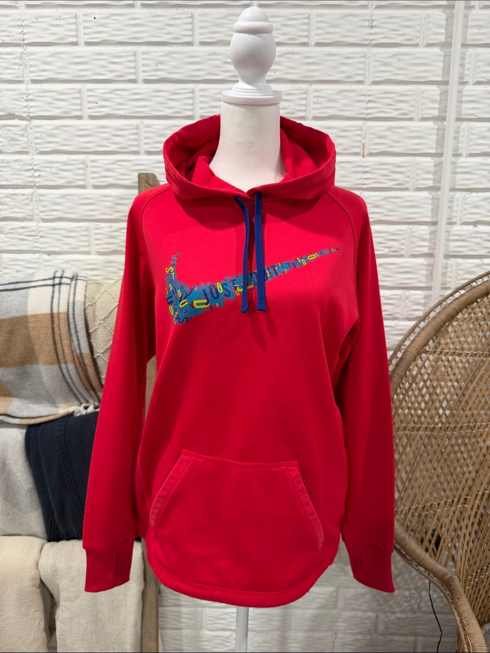 Nike Red Hoodie with Multicolor Swoosh